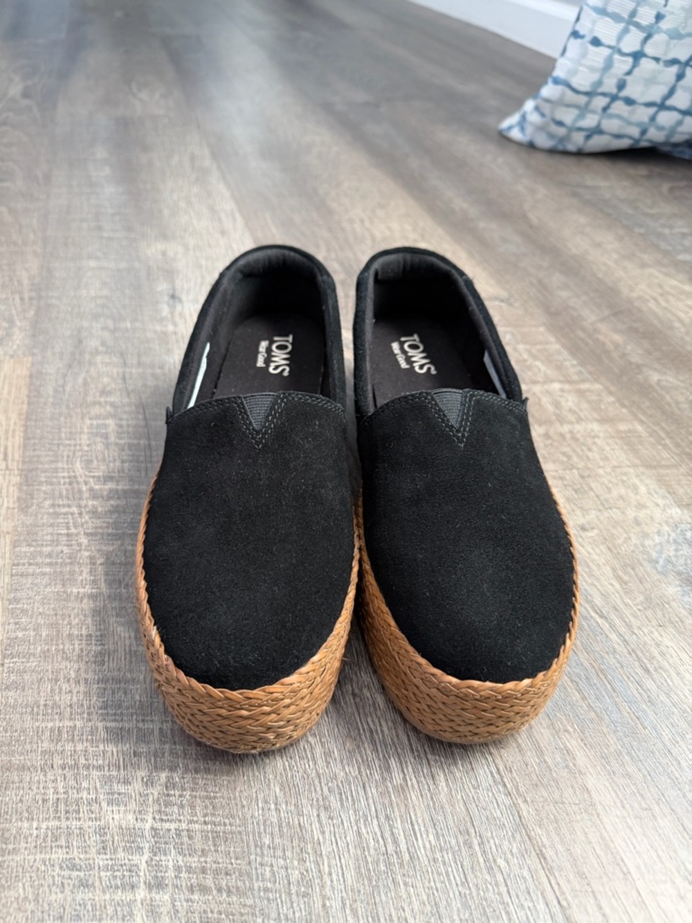 TOMS Black Suede Slip-On platform
